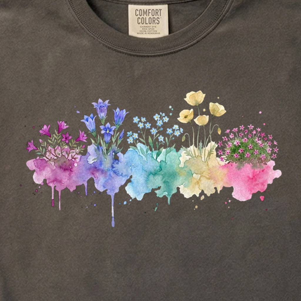 Watercolor Denali Wildflowers Cotton T-Shirt