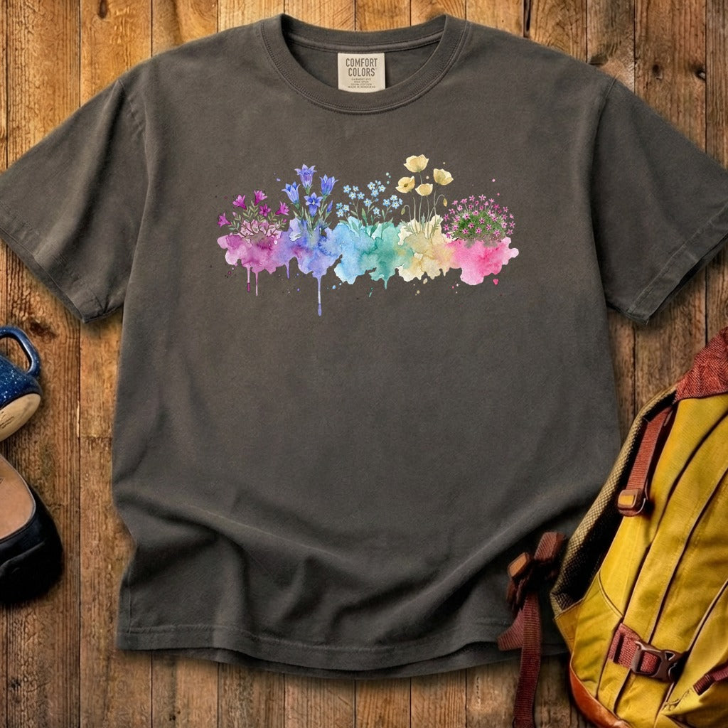 Watercolor Denali Wildflowers Cotton T-Shirt
