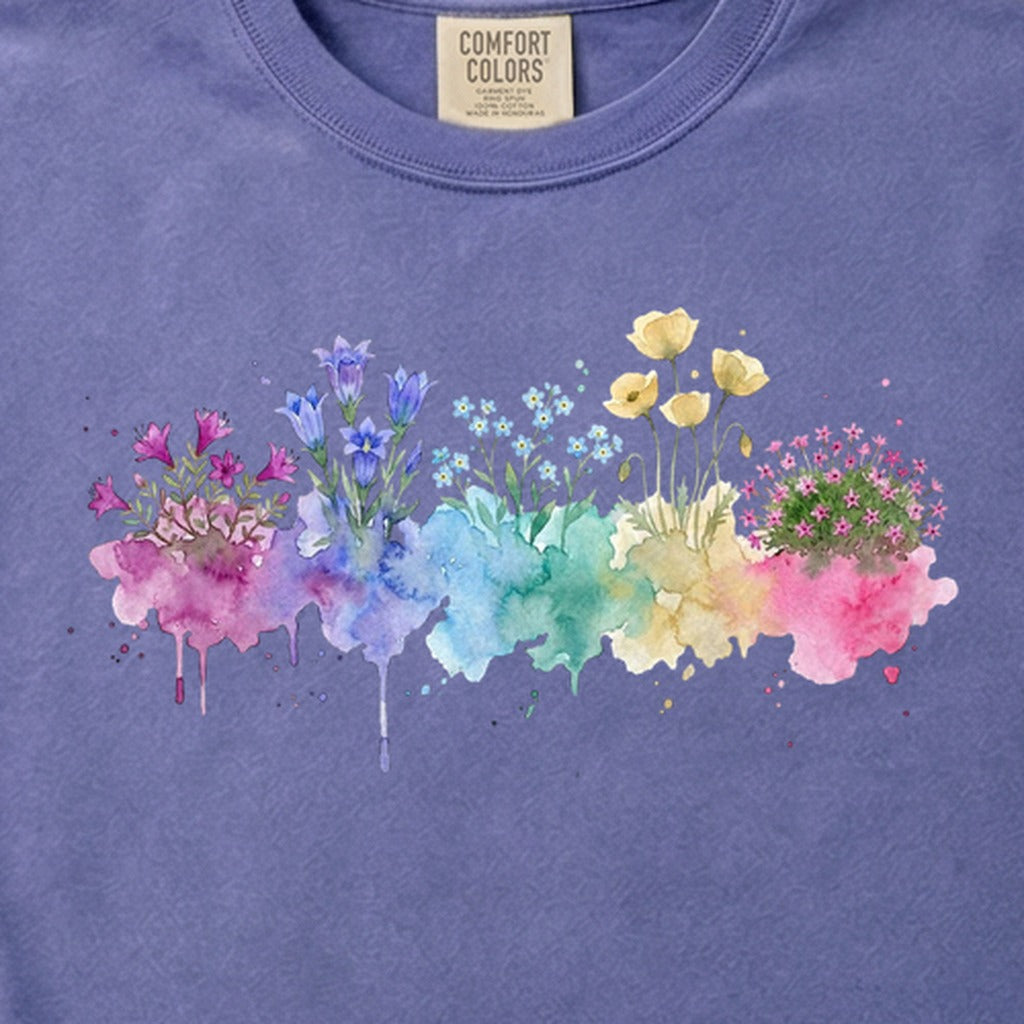 Watercolor Denali Wildflowers Cotton T-Shirt