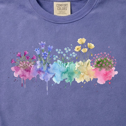 Watercolor Denali Wildflowers Cotton T-Shirt