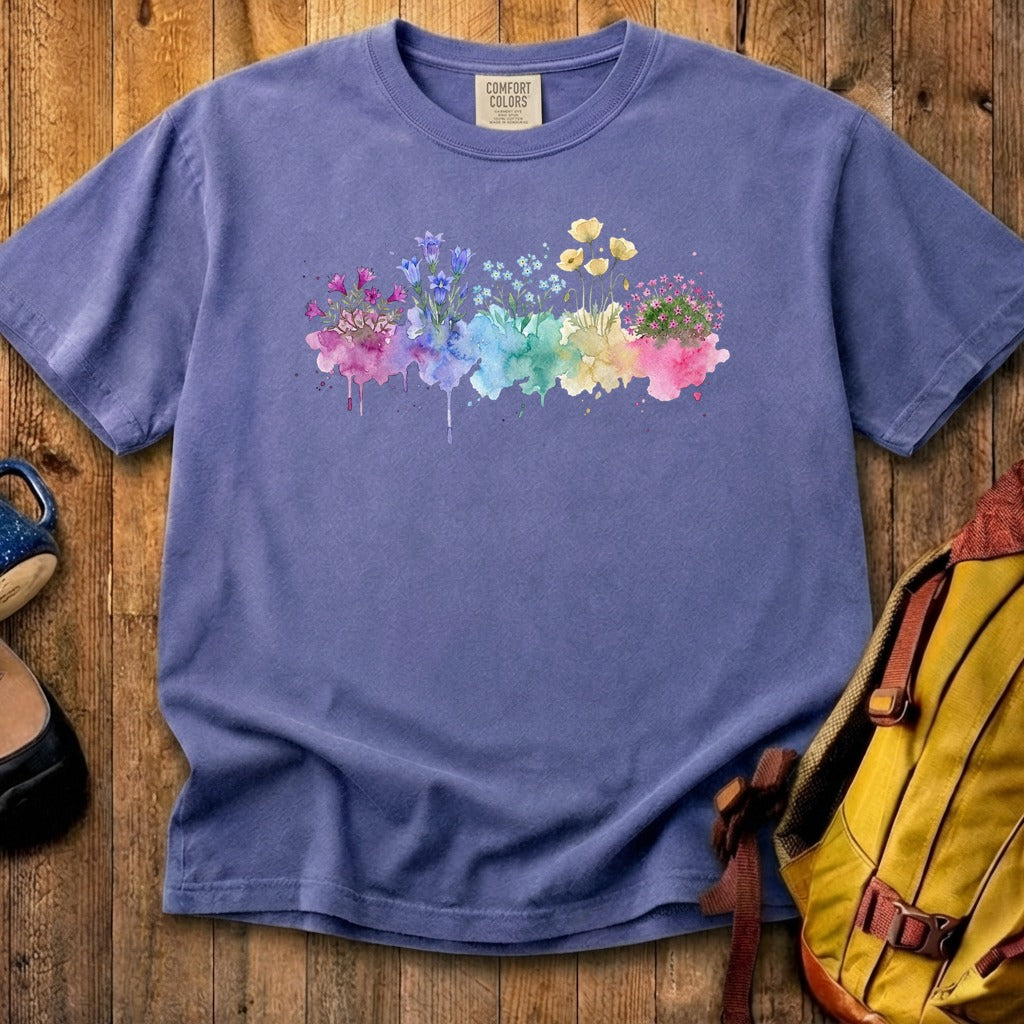 Watercolor Denali Wildflowers Cotton T-Shirt