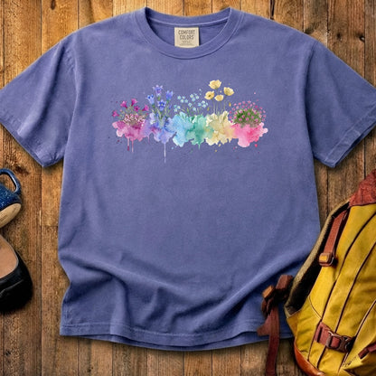 Watercolor Denali Wildflowers Cotton T-Shirt