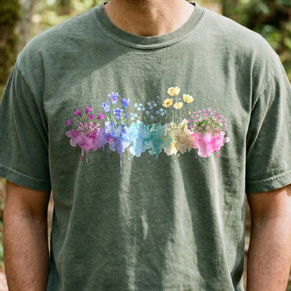 Watercolor Denali Wildflowers Cotton T-Shirt