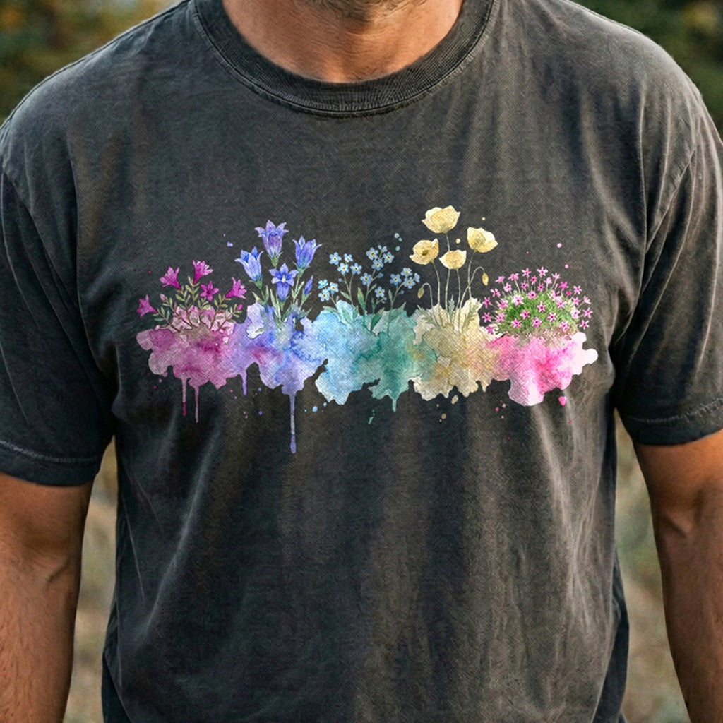 Watercolor Denali Wildflowers Cotton T-Shirt