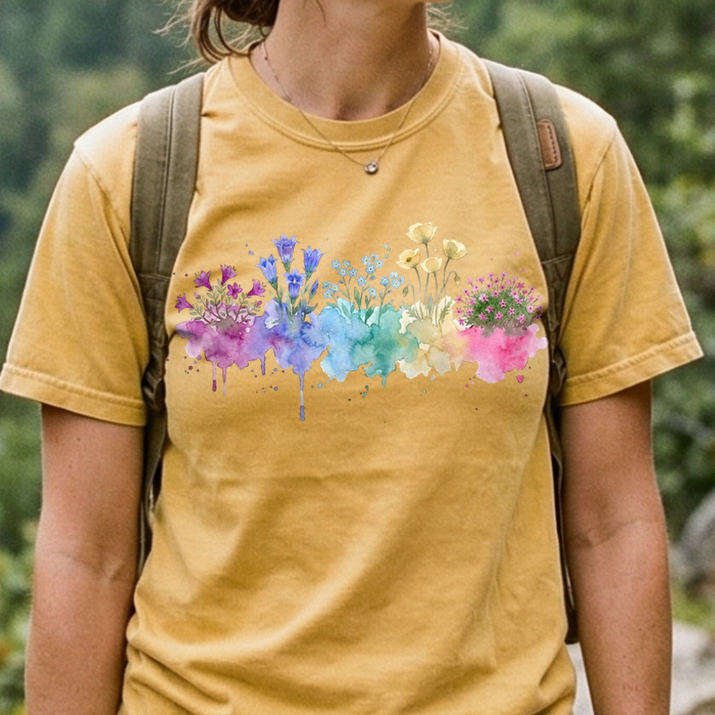 Watercolor Denali Wildflowers Cotton T-Shirt