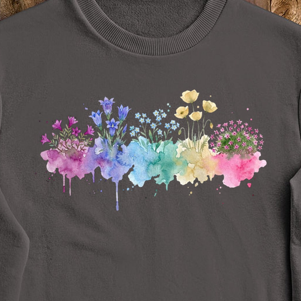 Watercolor Denali Wildflowers Crewneck Sweatshirt