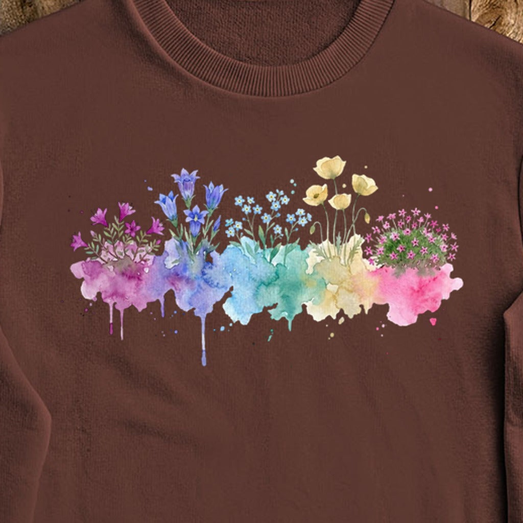 Watercolor Denali Wildflowers Crewneck Sweatshirt
