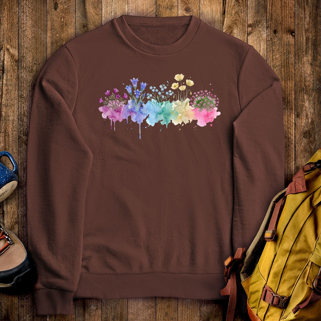 Watercolor Denali Wildflowers Crewneck Sweatshirt