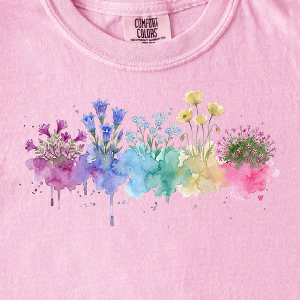 Watercolor Denali Wildflowers Kids Cotton T-Shirt