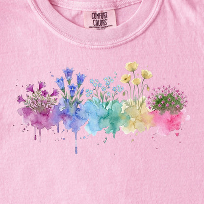 Watercolor Denali Wildflowers Kids Cotton T-Shirt
