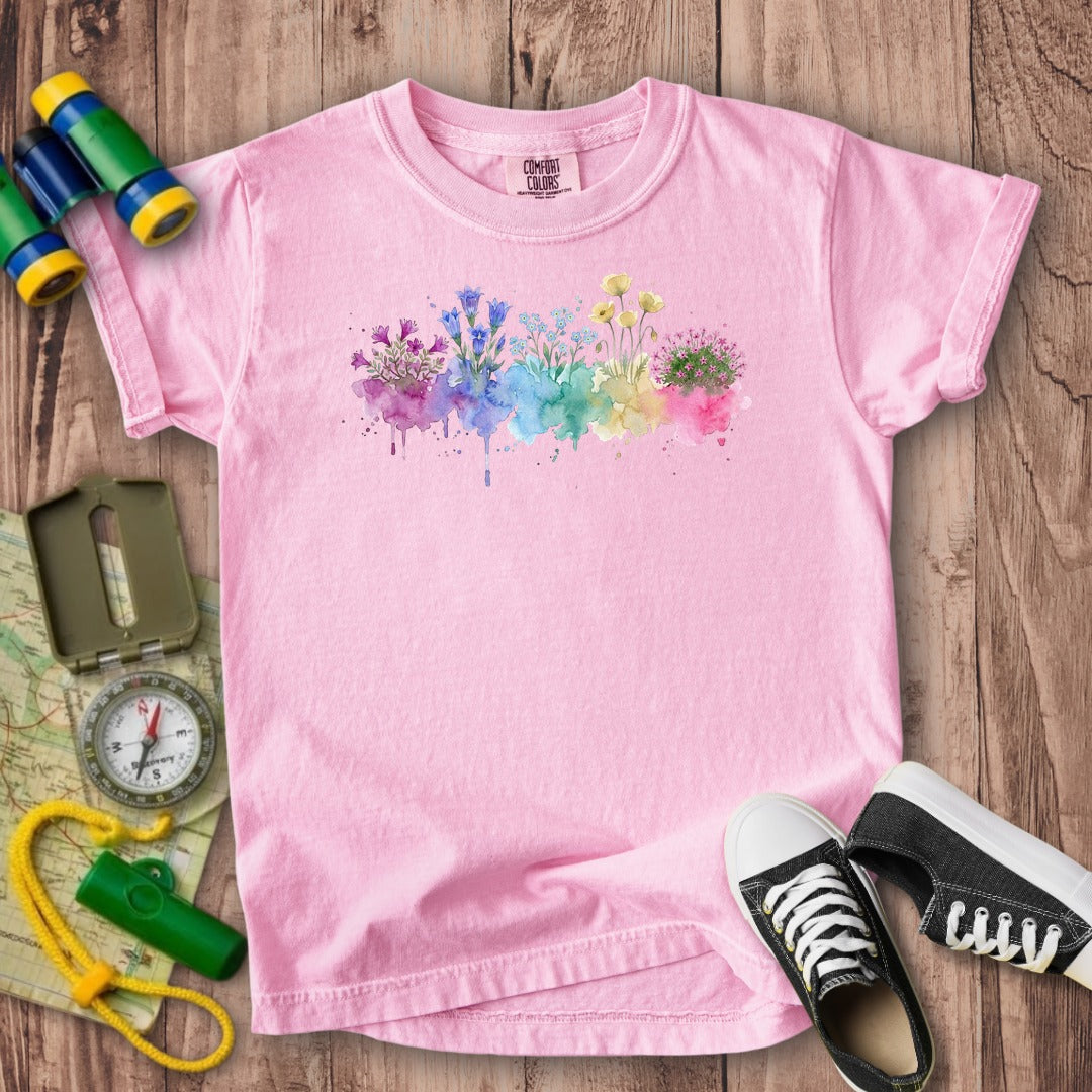 Watercolor Denali Wildflowers Kids Cotton T-Shirt