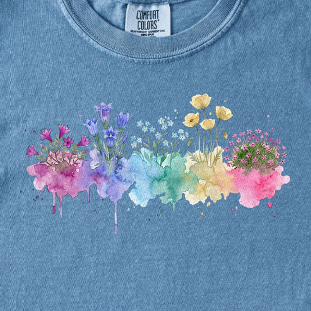 Watercolor Denali Wildflowers Kids Cotton T-Shirt