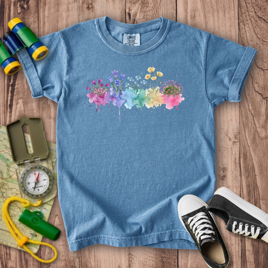Watercolor Denali Wildflowers Kids Cotton T-Shirt