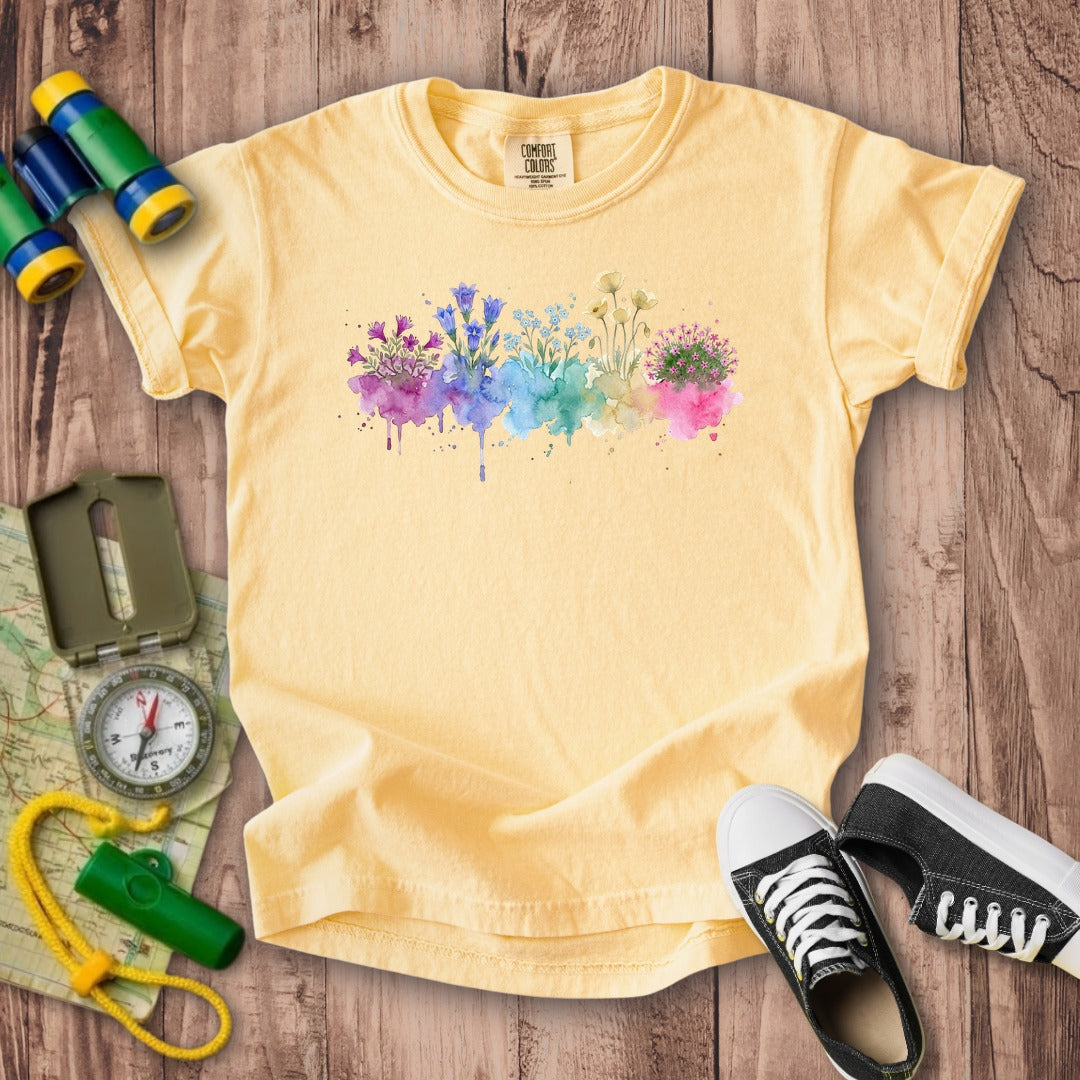 Watercolor Denali Wildflowers Kids Cotton T-Shirt