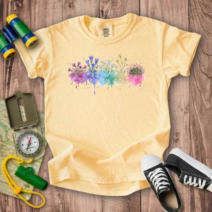 Watercolor Denali Wildflowers Kids Cotton T-Shirt