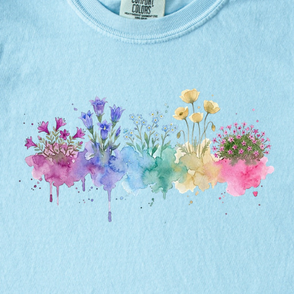 Watercolor Denali Wildflowers Kids Cotton T-Shirt