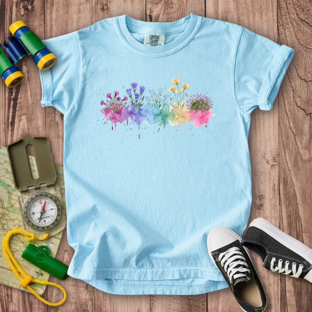 Watercolor Denali Wildflowers Kids Cotton T-Shirt