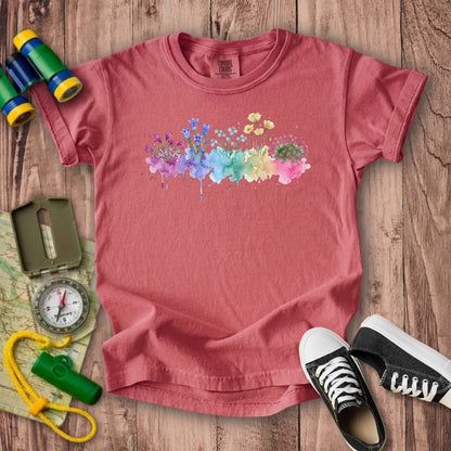 Watercolor Denali Wildflowers Kids Cotton T-Shirt