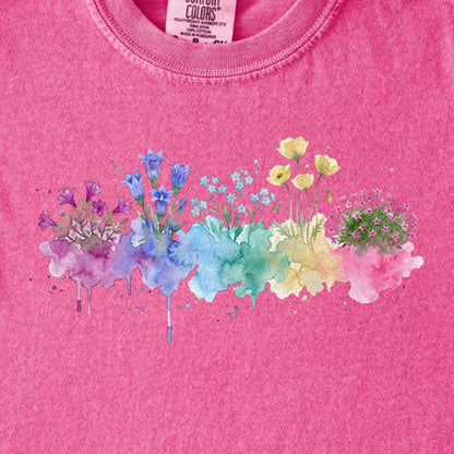 Watercolor Denali Wildflowers Kids Cotton T-Shirt