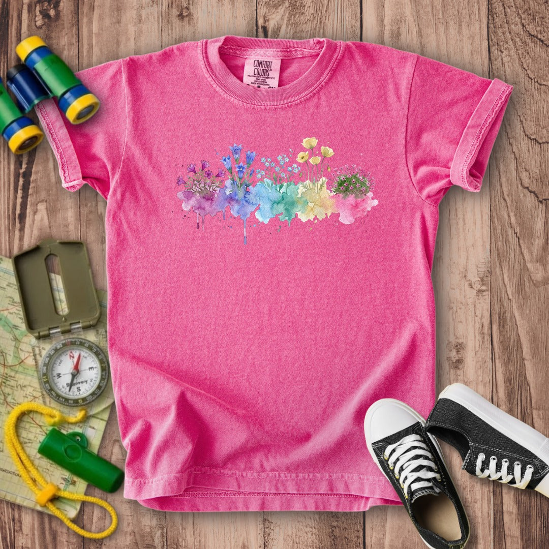 Watercolor Denali Wildflowers Kids Cotton T-Shirt