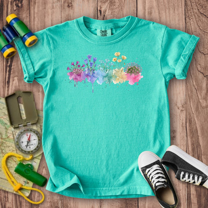 Watercolor Denali Wildflowers Kids Cotton T-Shirt