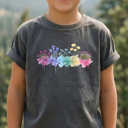 Watercolor Denali Wildflowers Kids Cotton T-Shirt