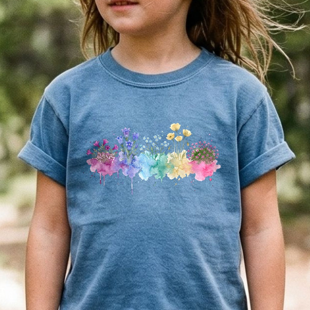 Watercolor Denali Wildflowers Kids Cotton T-Shirt