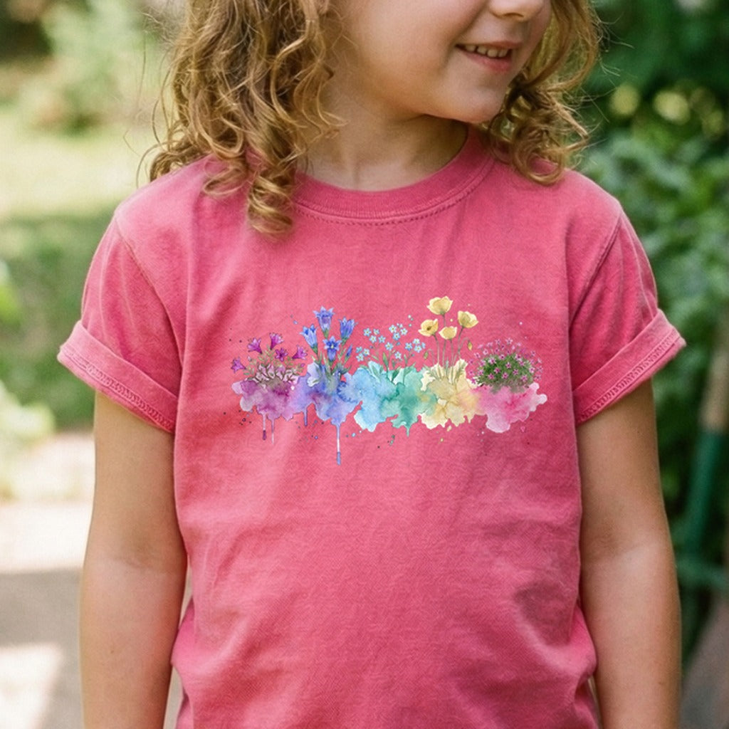 Watercolor Denali Wildflowers Kids Cotton T-Shirt