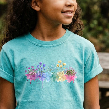 Watercolor Denali Wildflowers Kids Cotton T-Shirt