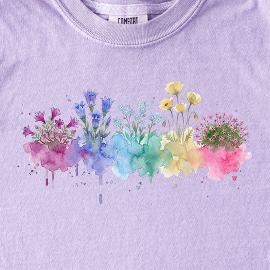 Watercolor Denali Wildflowers Kids Cotton T-Shirt