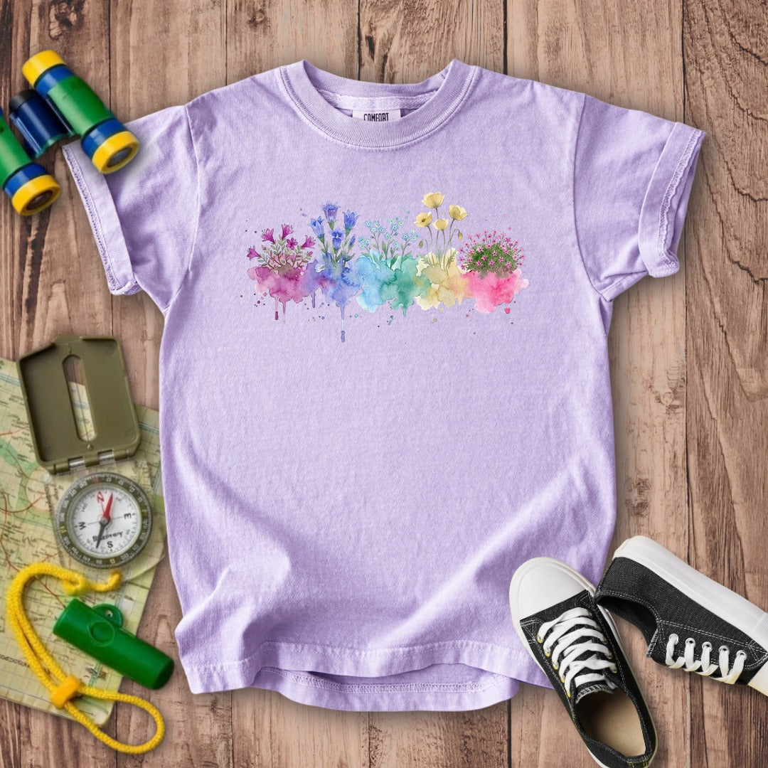 Watercolor Denali Wildflowers Kids Cotton T-Shirt