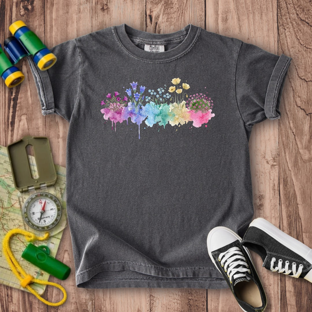 Watercolor Denali Wildflowers Kids Cotton T-Shirt