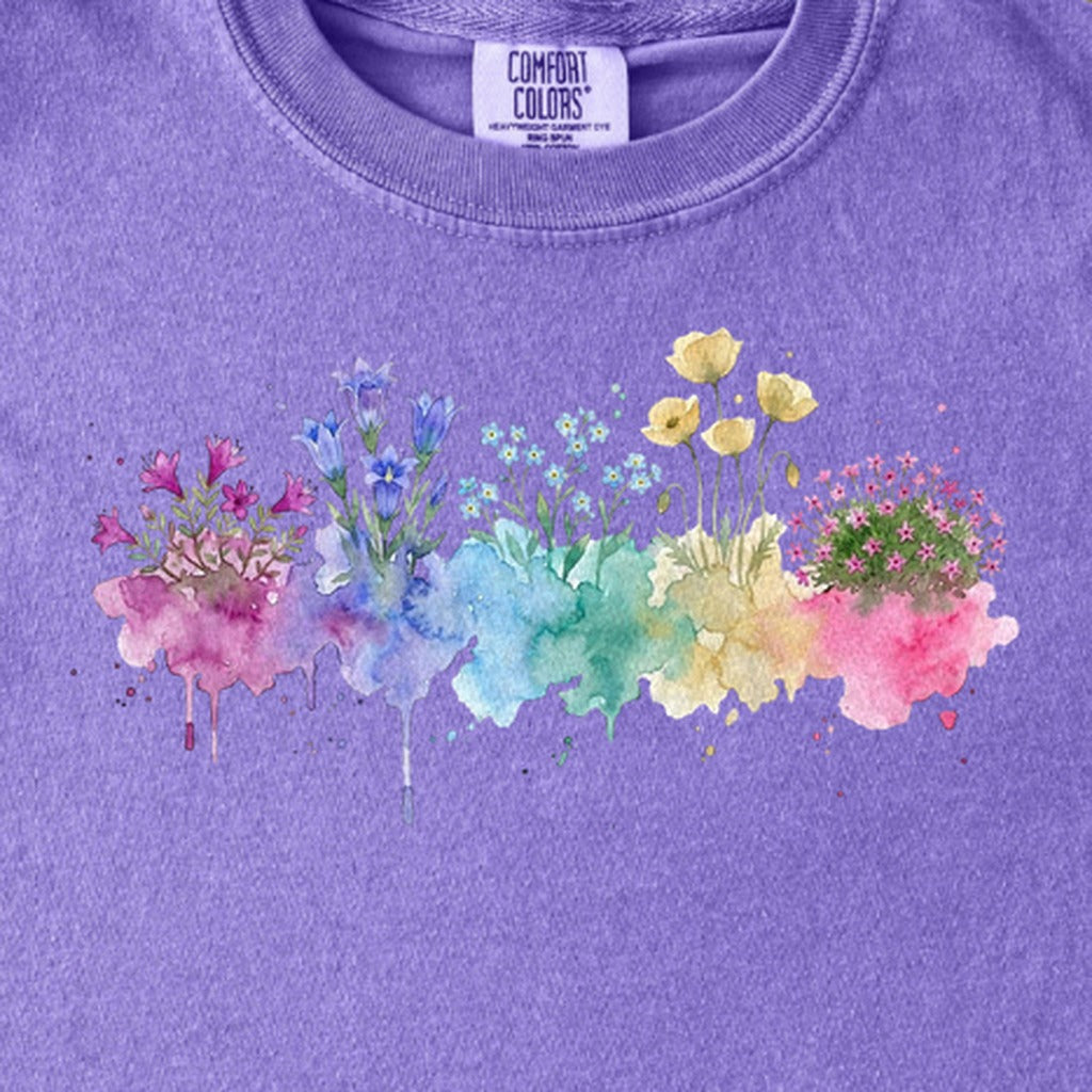 Watercolor Denali Wildflowers Kids Cotton T-Shirt