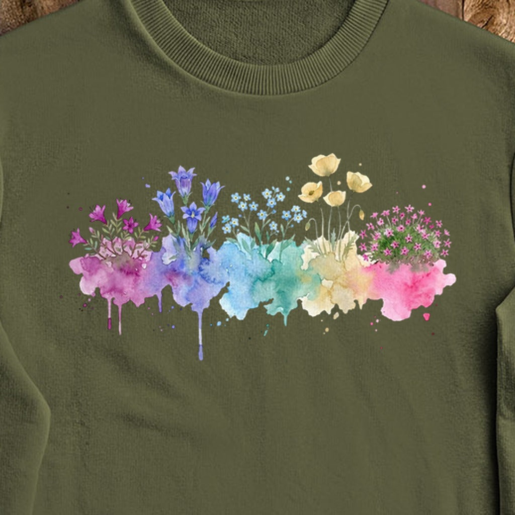 Watercolor Denali Wildflowers Crewneck Sweatshirt
