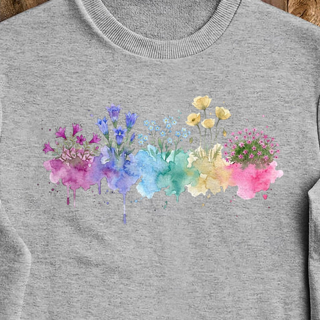 Watercolor Denali Wildflowers Crewneck Sweatshirt