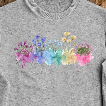 Watercolor Denali Wildflowers Crewneck Sweatshirt