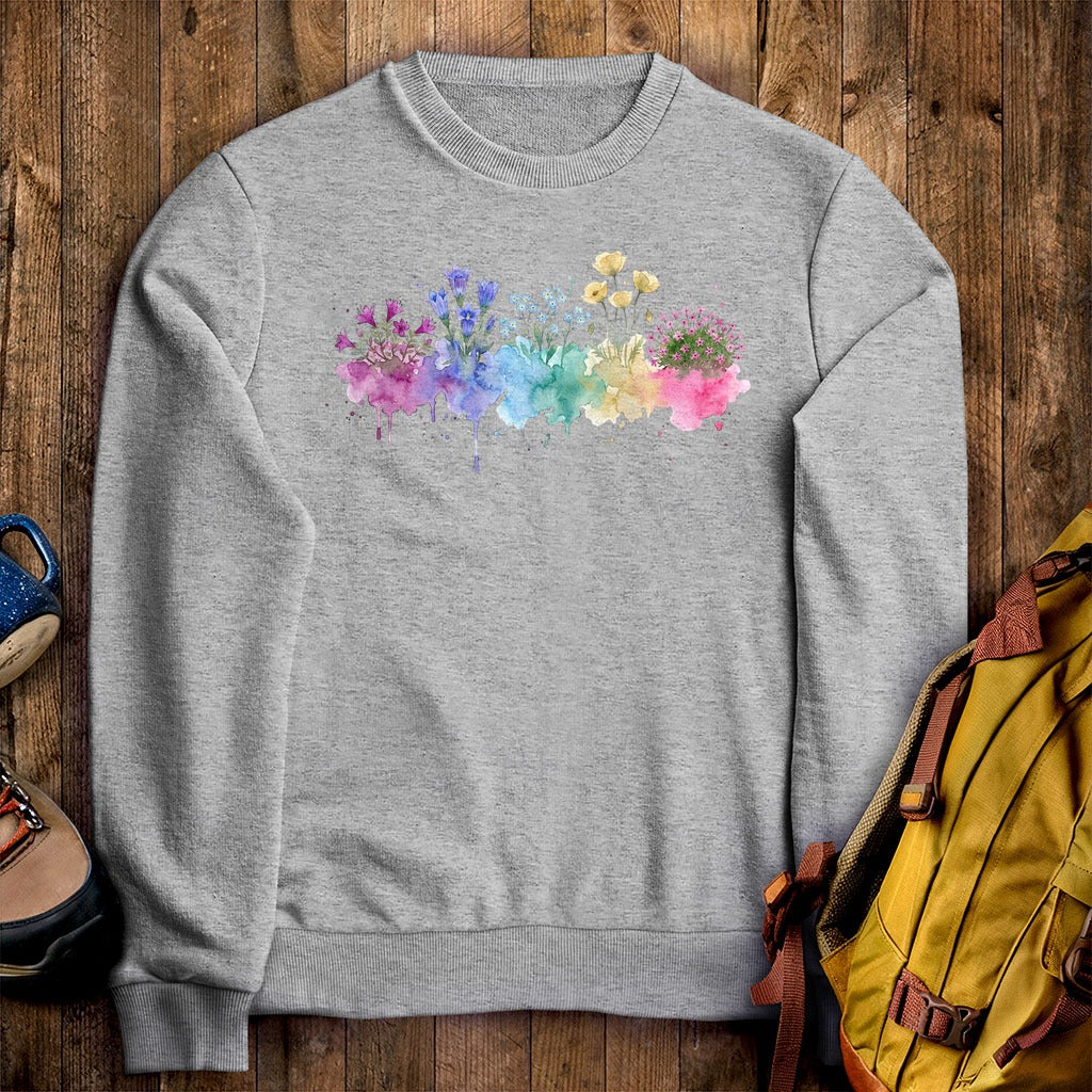 Watercolor Denali Wildflowers Crewneck Sweatshirt