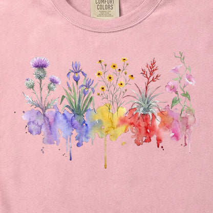 Watercolor Everglades Wildflowers Cotton T-Shirt