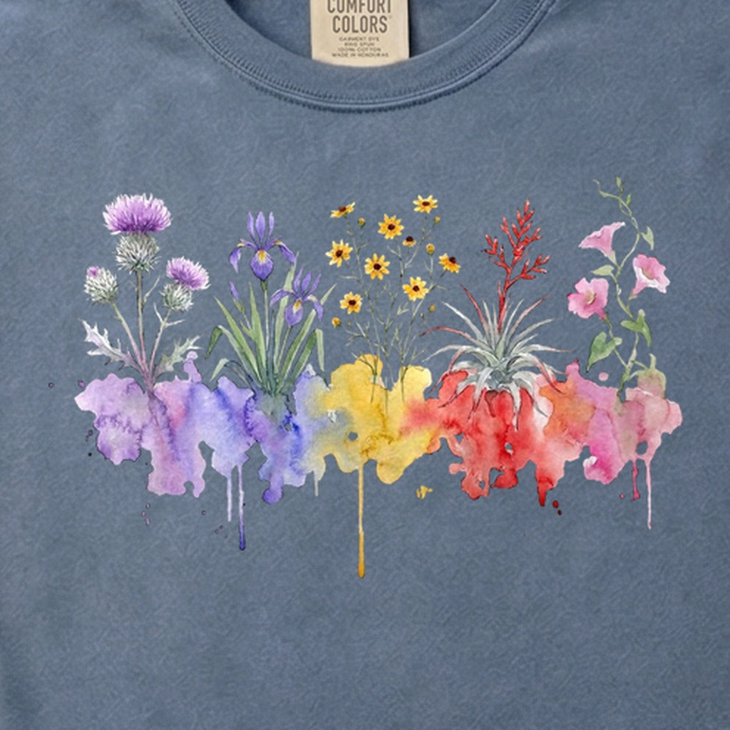 Watercolor Everglades Wildflowers Cotton T-Shirt