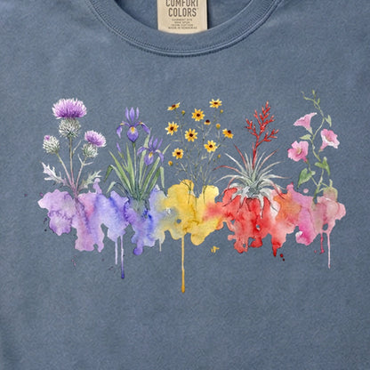 Watercolor Everglades Wildflowers Cotton T-Shirt