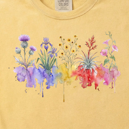 Watercolor Everglades Wildflowers Cotton T-Shirt