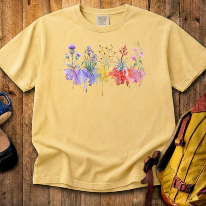 Watercolor Everglades Wildflowers Cotton T-Shirt
