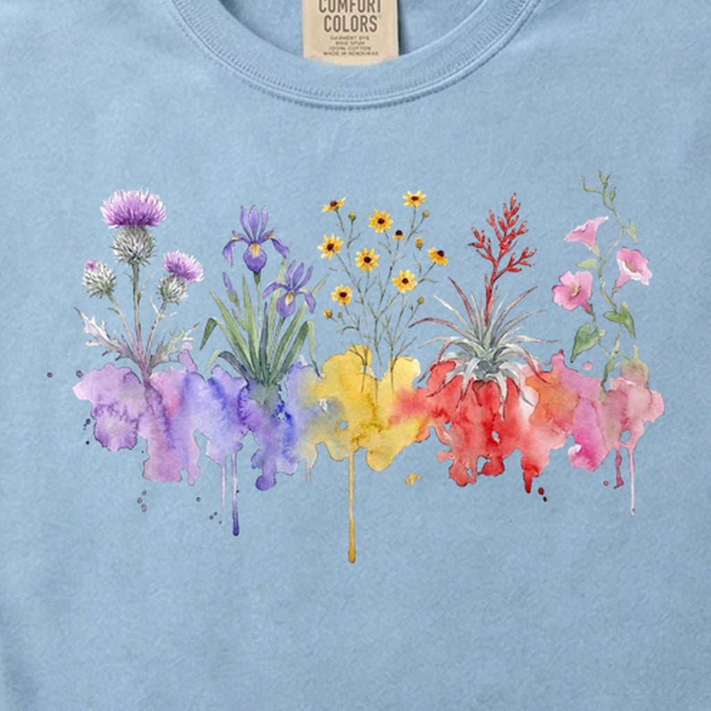 Watercolor Everglades Wildflowers Cotton T-Shirt