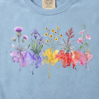 Watercolor Everglades Wildflowers Cotton T-Shirt