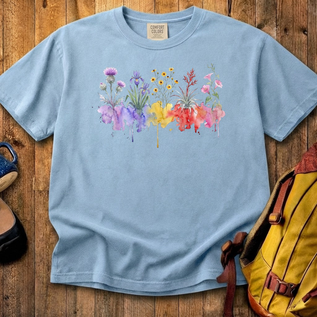 Watercolor Everglades Wildflowers Cotton T-Shirt