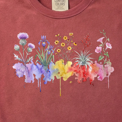 Watercolor Everglades Wildflowers Cotton T-Shirt