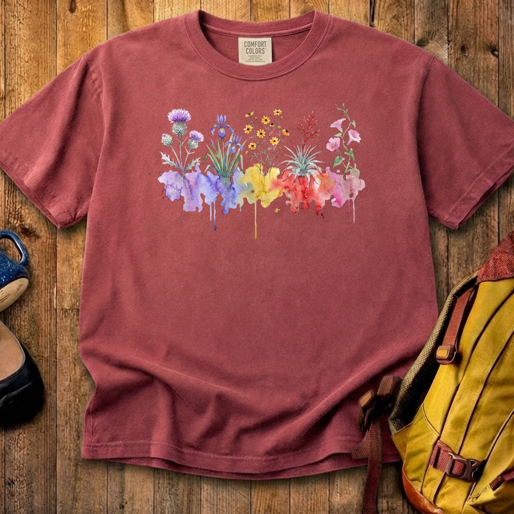 Watercolor Everglades Wildflowers Cotton T-Shirt