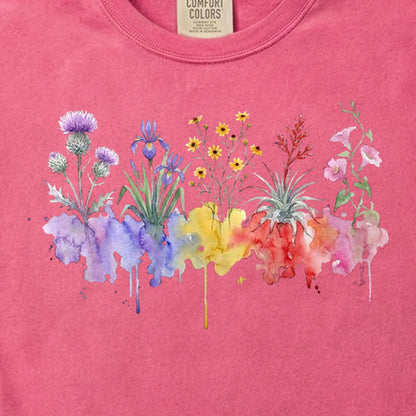 Watercolor Everglades Wildflowers Cotton T-Shirt