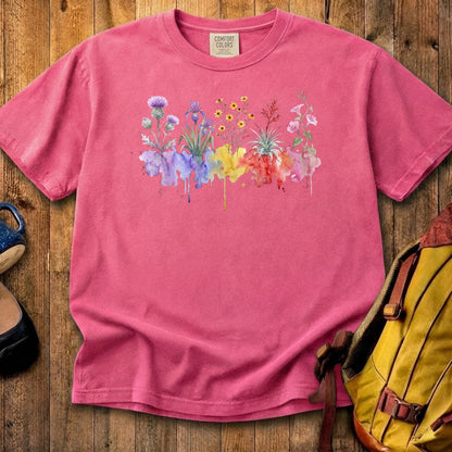 Watercolor Everglades Wildflowers Cotton T-Shirt