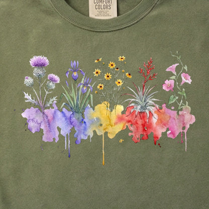 Watercolor Everglades Wildflowers Cotton T-Shirt